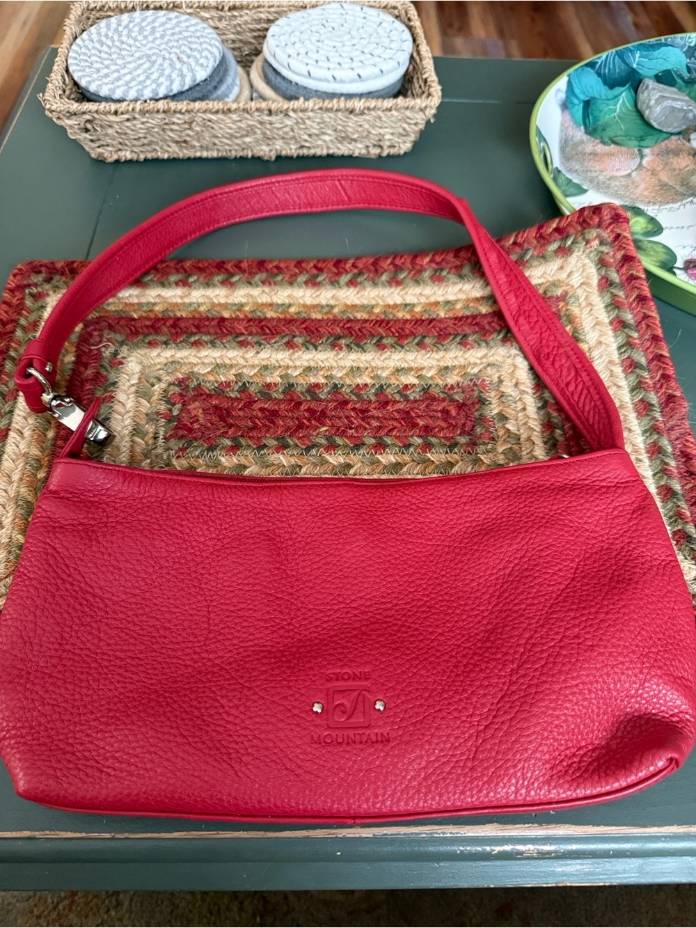 Stone Mountain Accessories Bright Red Pebbled Leather Shoulder Bag